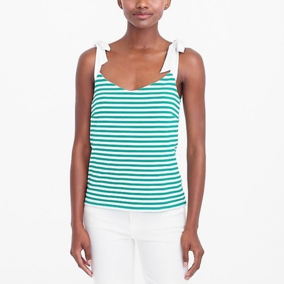 J. Crew Stripe Tie Shoulder Tank Top Size S Blue White Lined Cotton - Picture 2 of 7